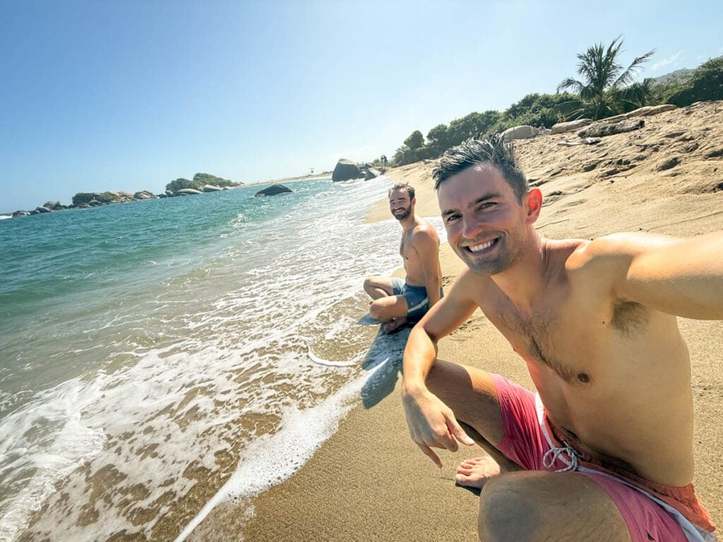 My photo of me and my friend Joshua at the beach in Tayrona National Park, one of my new favorite places in Latin America