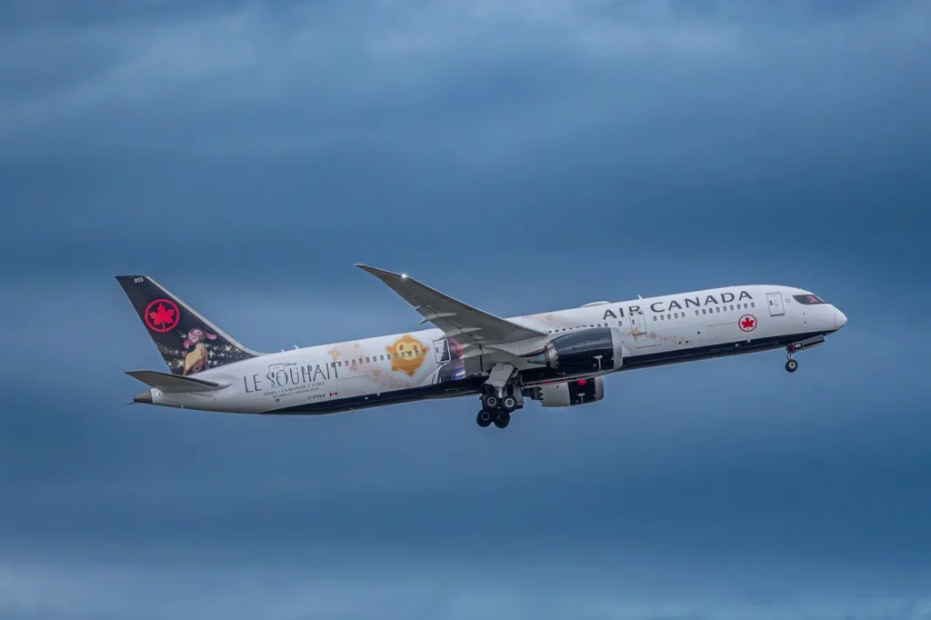 Air Canada Boeing 787-9 Dreamliner passenger airplane in a special white and black Disney "Wish" livery