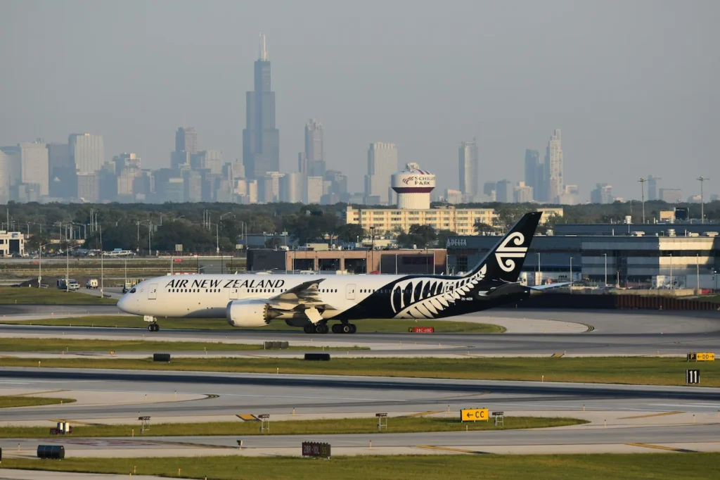 An Air New Zealand Boeing 787-9 Dreamliner taxiing on a taxiway