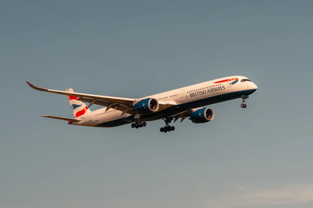 British Airways Airbus A350-1000 passenger airplane landing on an airport runway