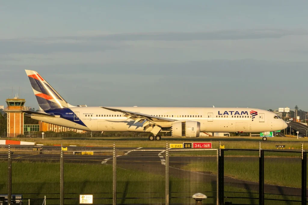 LATAM Airlines Boeing 787-9 Dreamliner passenger aircraft taxiing on an airport runway