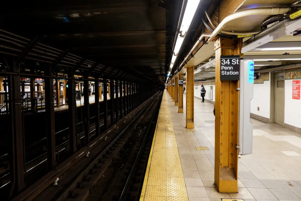 NYC Subway tracks and platform at the 34th Street Penn Station stop