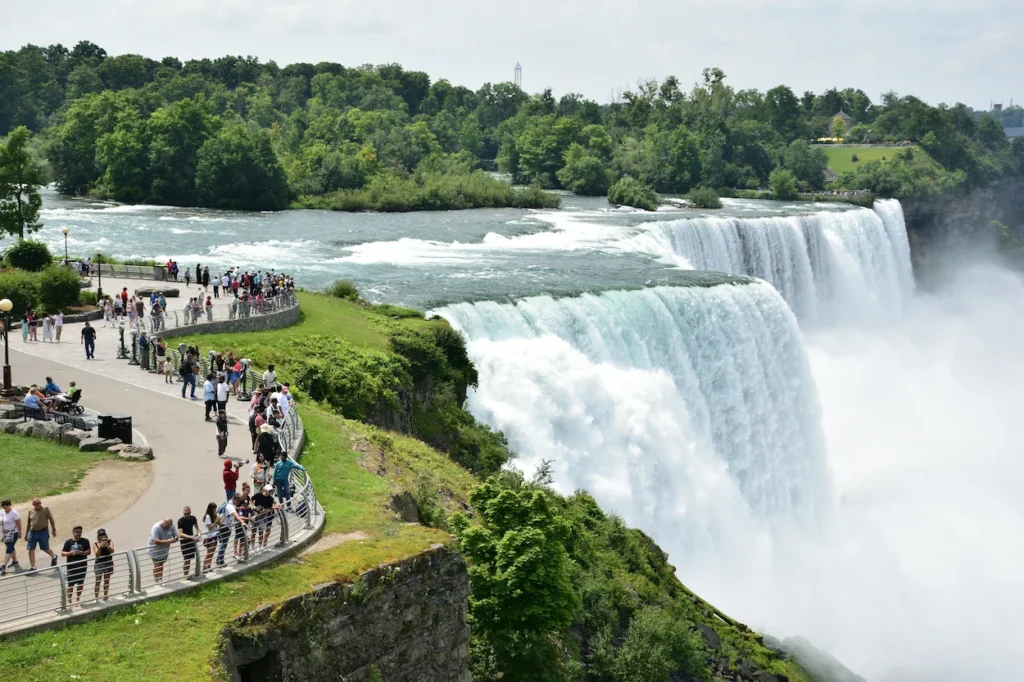 The American Falls at Niagara Falls viewed from the pedestrian overlook pathway