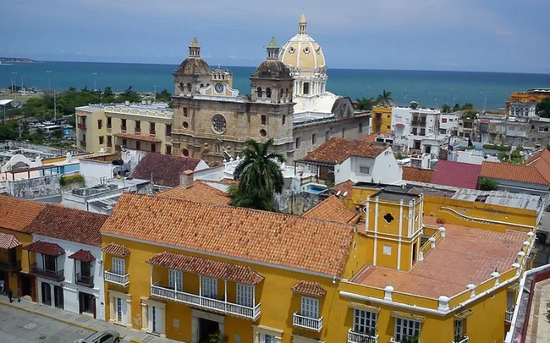Colonial buildings and cathedral domes in Cartagena’s Walled City.