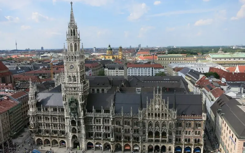 A view of the New Town Hall at Marienplatz in Munich.