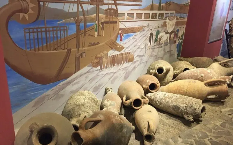 Ancient pottery displayed inside Fethiye Museum.