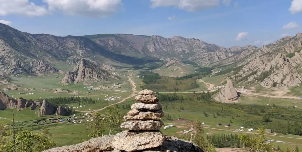 View of Terelj National Park from the top of the Mountain