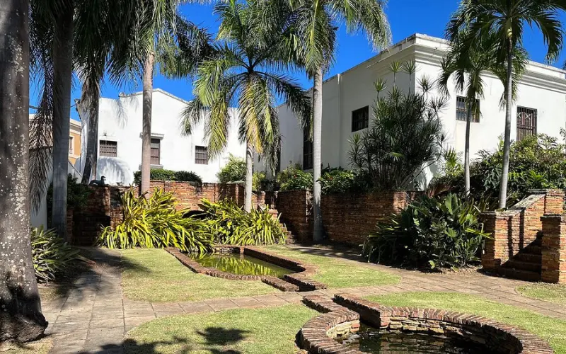 Courtyard garden with palm trees at Casa Blanca Museum.