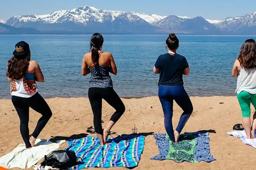 Practice Beach Yoga on the Shore of Lake Tahoe
