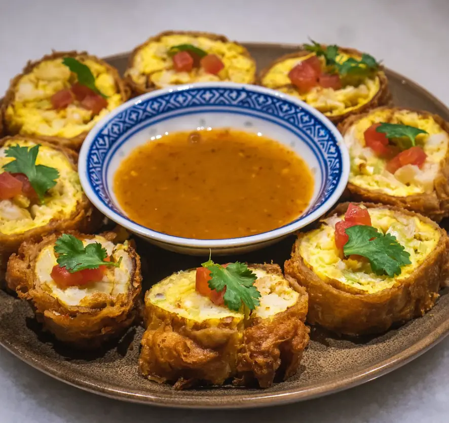 Crab Omelette
Lump crab meat omelette rolled into egg batter and deep fried