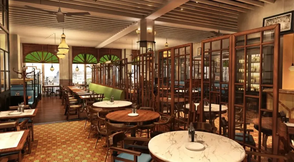 Artists sketch internal cafe, Dishoom Edinburgh