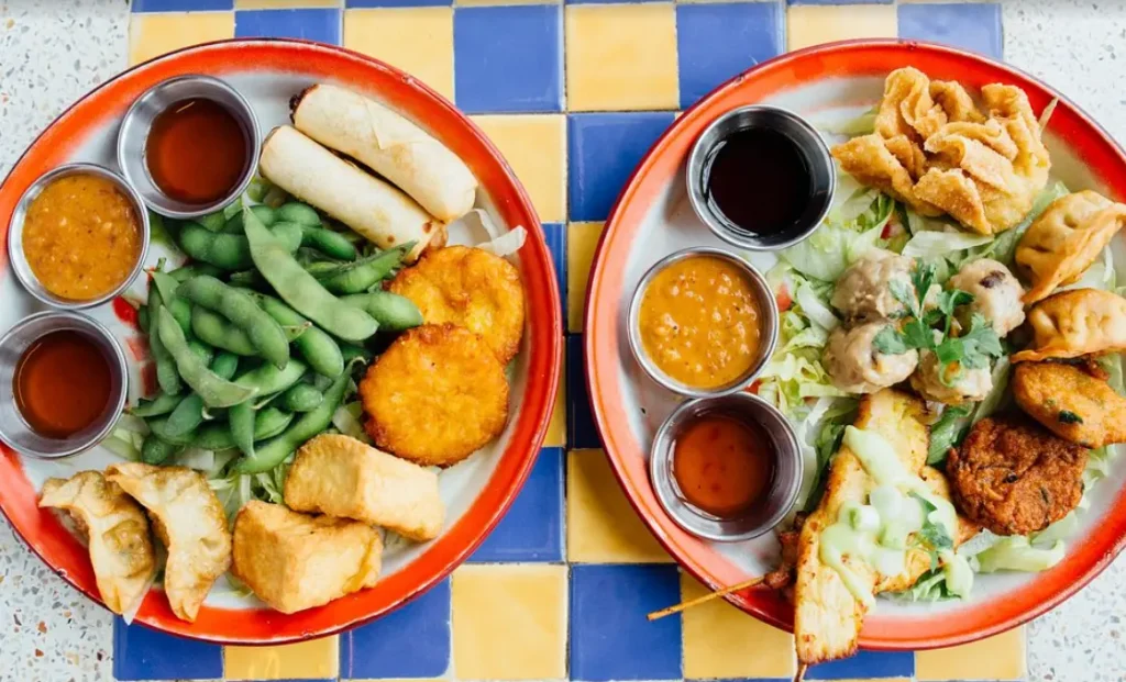 Vegetarian Bangkok Platter (left) and Bangkok Platter (right)