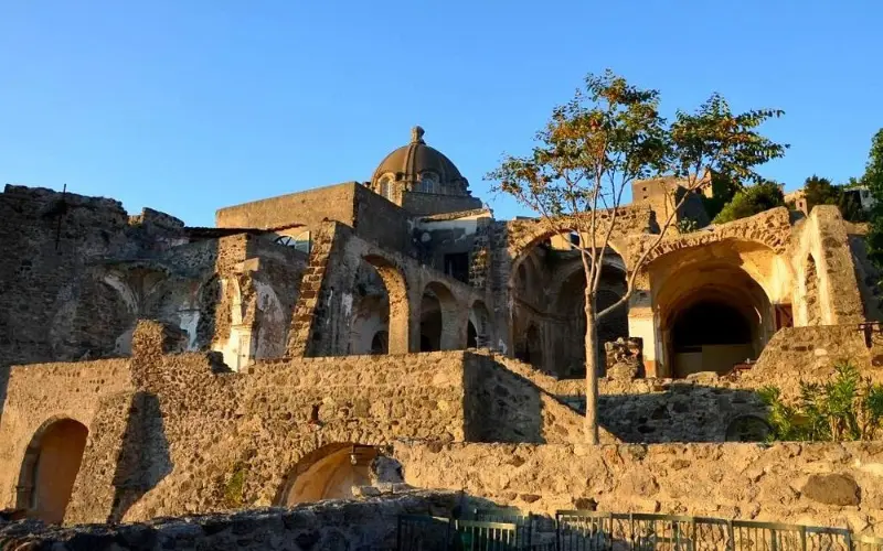 Ancient stone ruins and dome at Aragonese Castle.