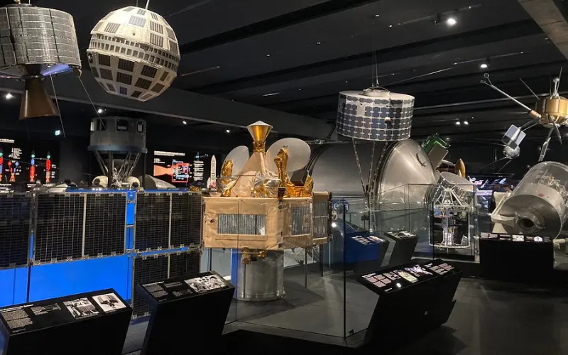 Space exhibits on display inside the Deutsches Museum in Munich.