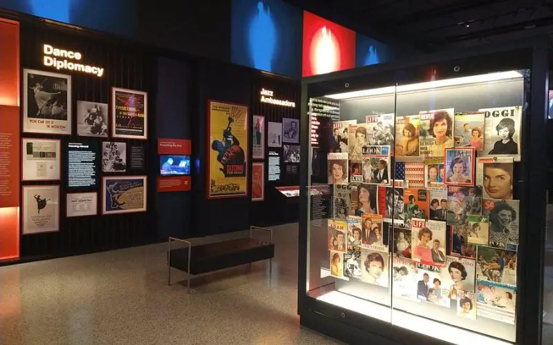 A museum exhibit inside the John F. Kennedy Center for the Performing Arts.