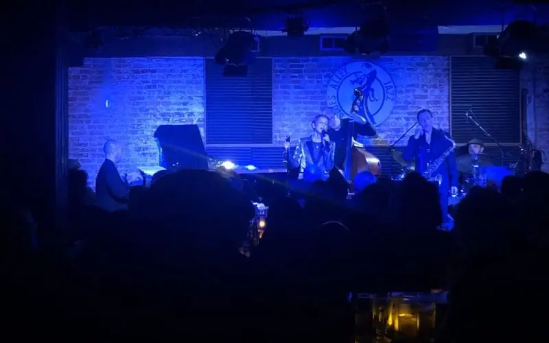 A live jazz performance on stage at Blues Alley in Washington, DC.