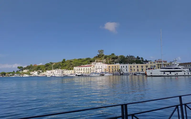 Waterfront buildings and yachts at Ischia Porto.