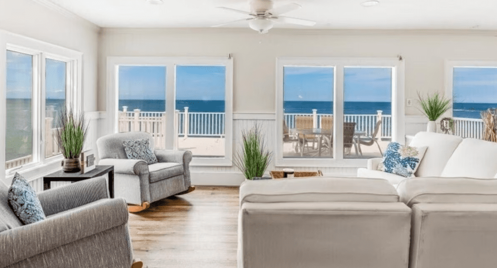 Cozy living area with ocean views