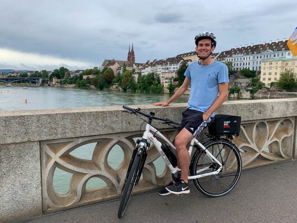 My photo of me bike riding along the Rhine in Basel