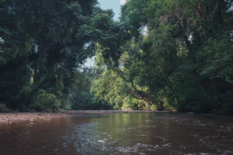A calm area is the Lata Berkoh Cascades.