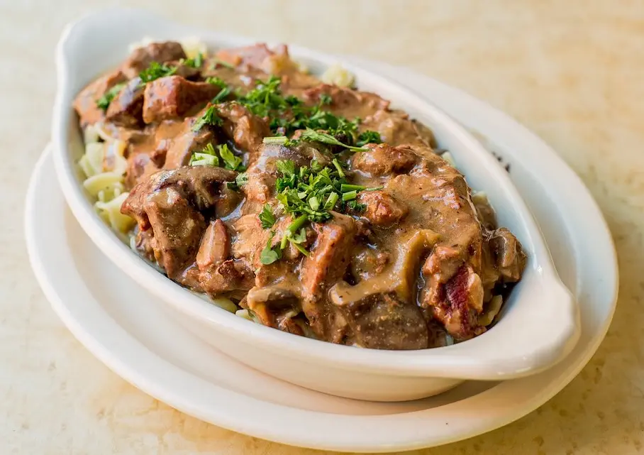 Beef Stroganoff over Egg Noodles