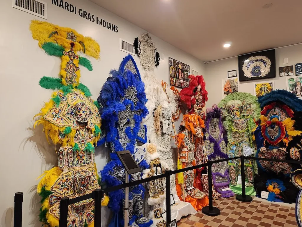 Elaborate and colorful Mardi Gras Indians suits