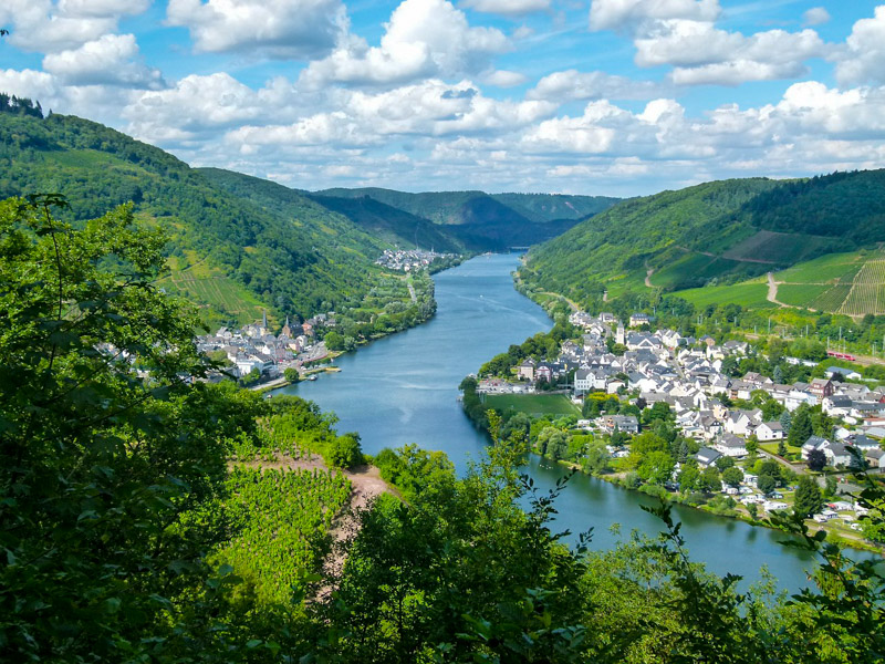 Scenic view of Moselle Valley's beautiful verdant greenery and a meandering river