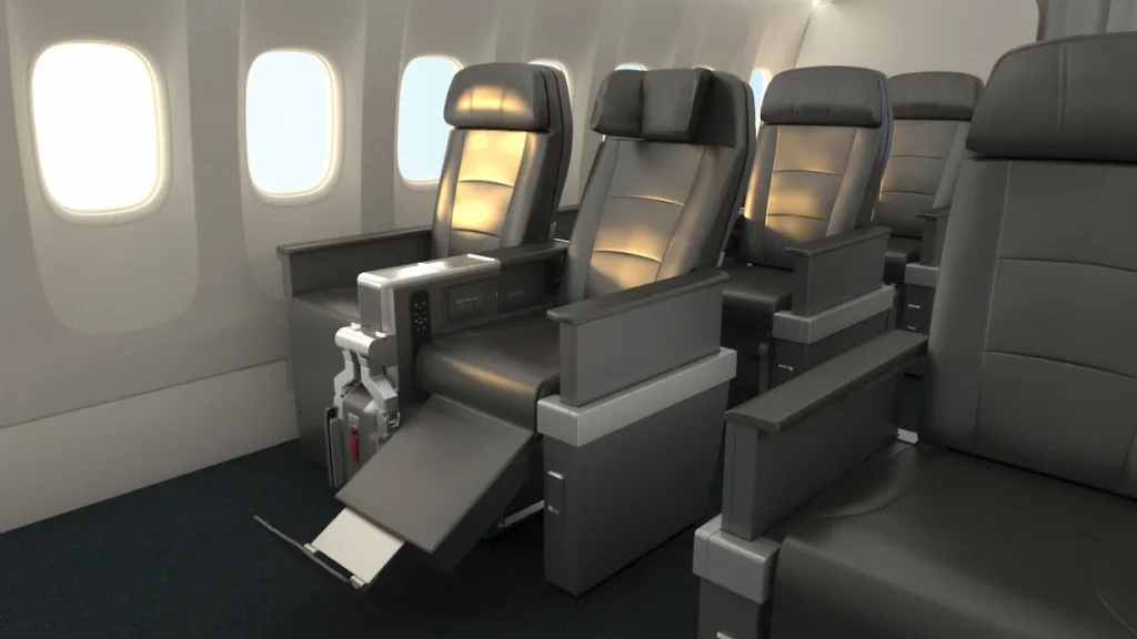 American Airlines premium cabin featuring private suite pods with lie-flat seats and personal entertainment screens