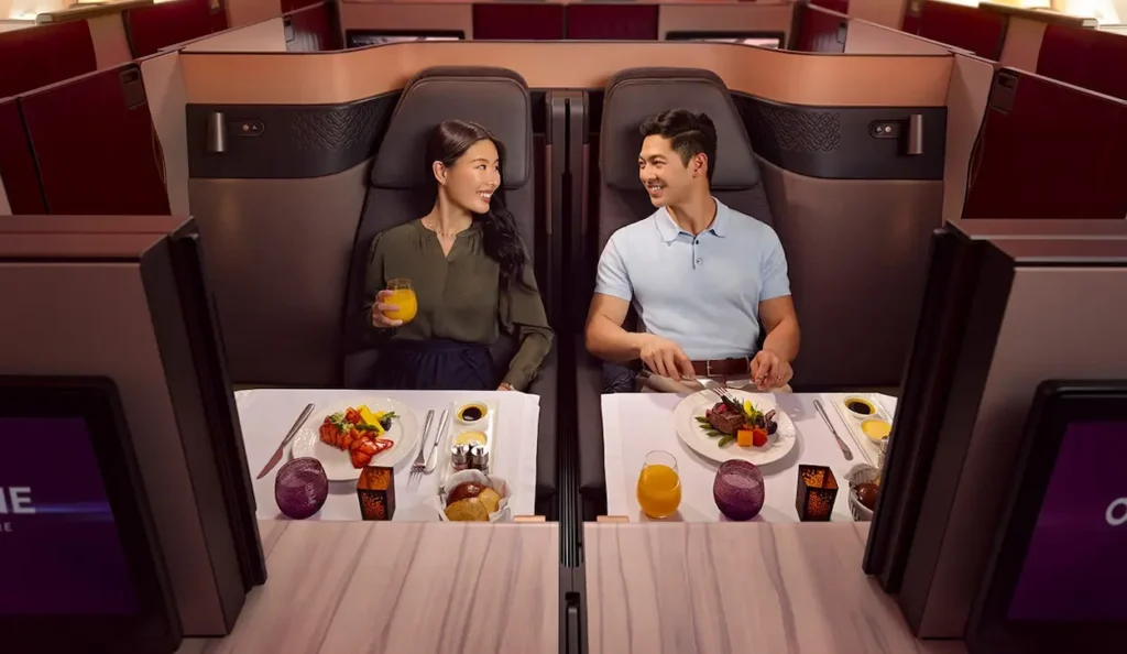 Shared dining experience and spacious luxury of Qatar Airways business class