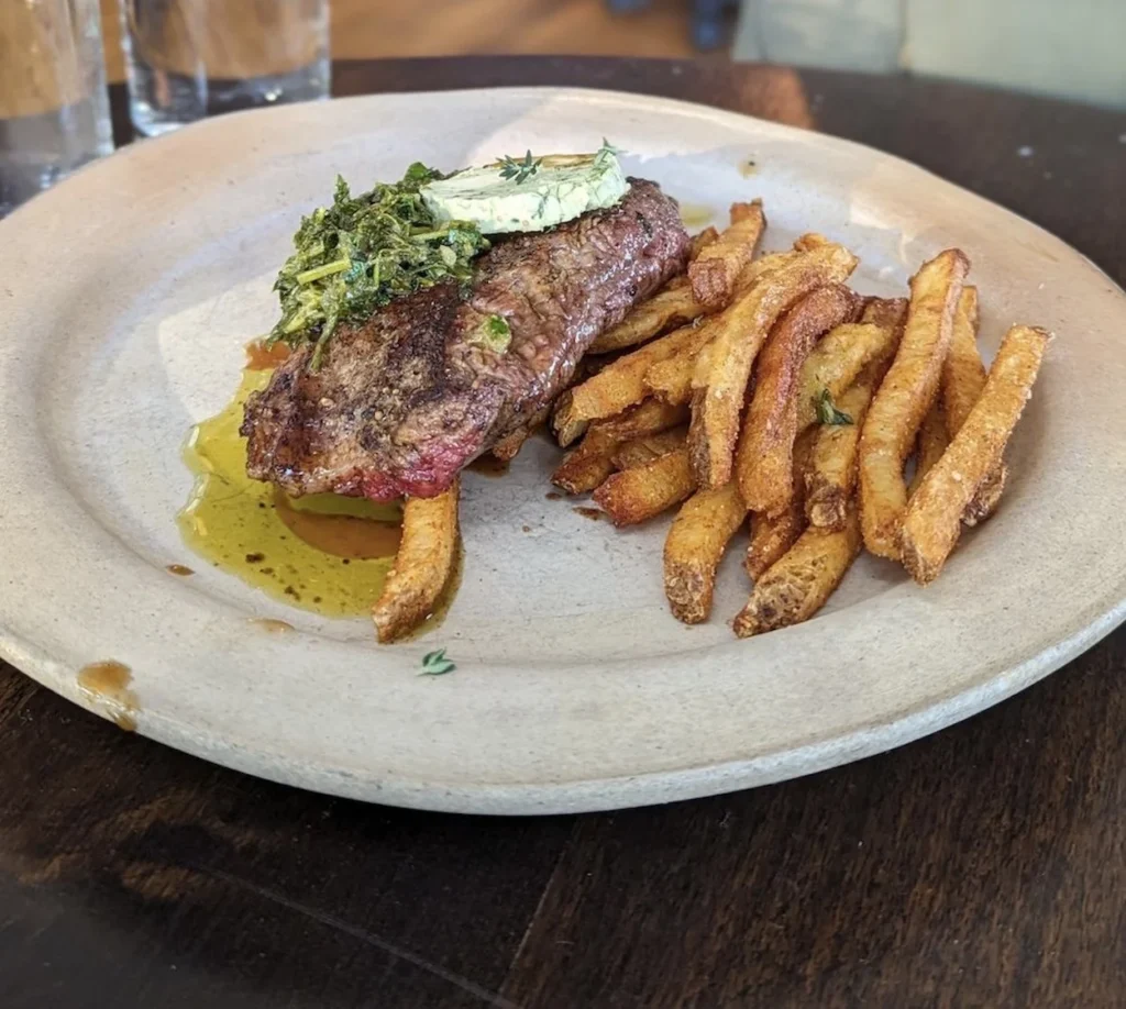 Grilled steak with fries at Fox and Pearl in Kansas City