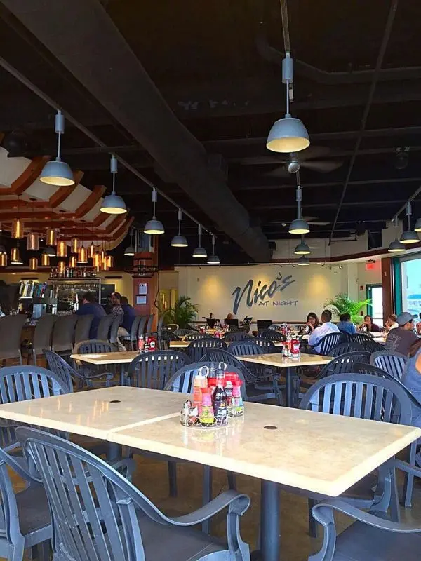 Casual dining area at Nico’s Pier 38 restaurant.
