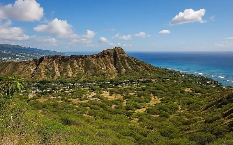 A view of Diamond Head crater and the ocean in Honolulu.