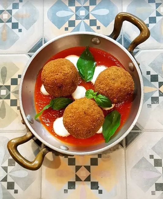 Arancini with aubergine, caciocavallo cheese and nduja