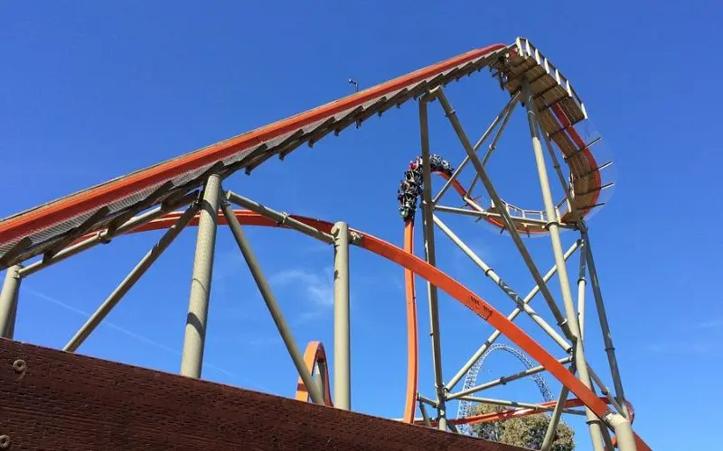 A roller coaster climbs high at California's Great America.