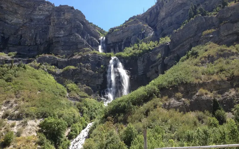 Provo Utah Bridal Veil Falls waterfall in canyon.
