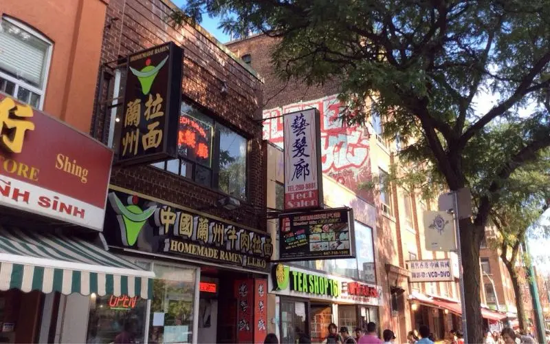 Colorful shop signs and restaurants in Toronto’s Chinatown.