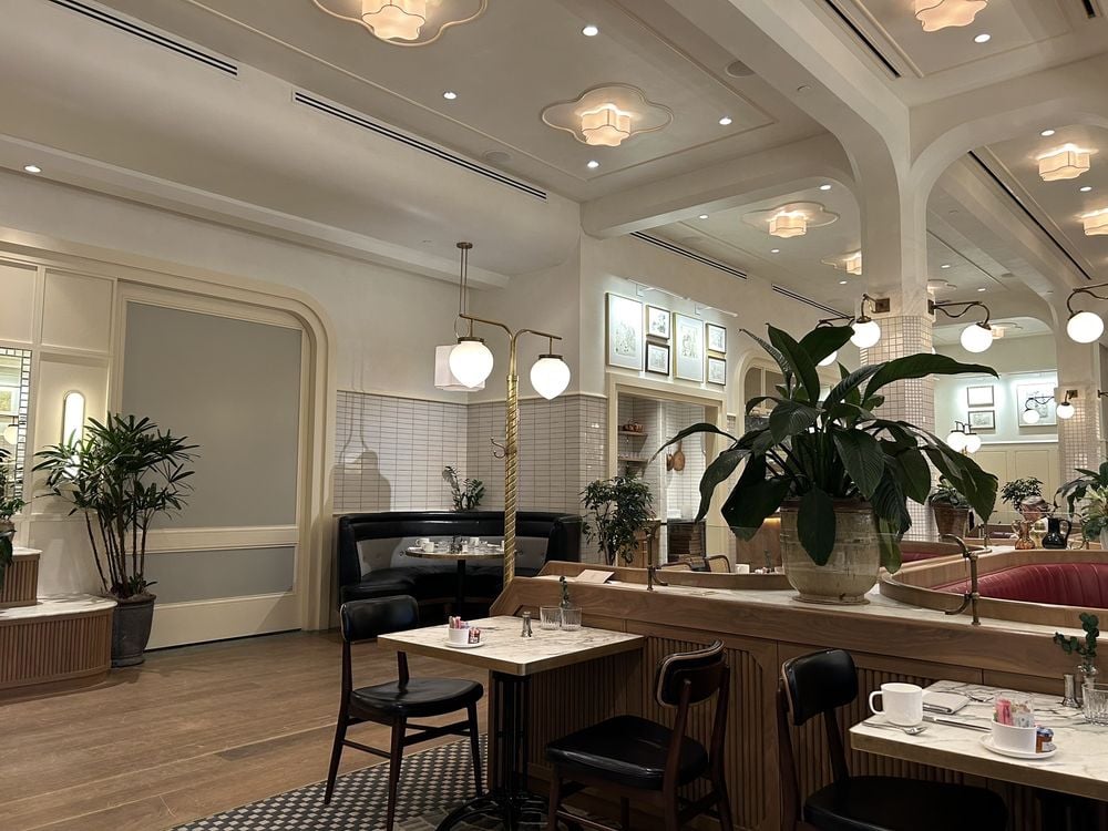 Bright, stylish interior with modern decor at Laurel Brasserie & Bar.