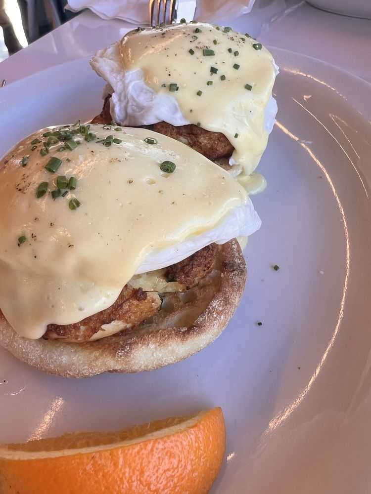 Eggs Benedict with crab cakes served on an English muffin at Saddle Creek Breakfast Club.