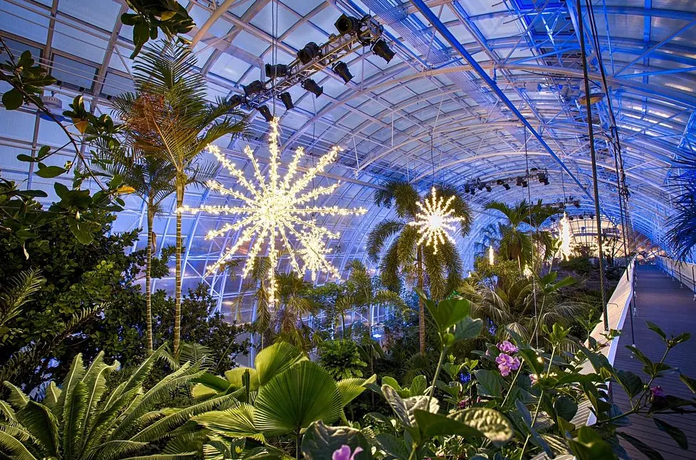 Inside the Crystal Bridge at Christmastime