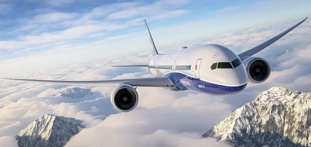 An airplane flying high above