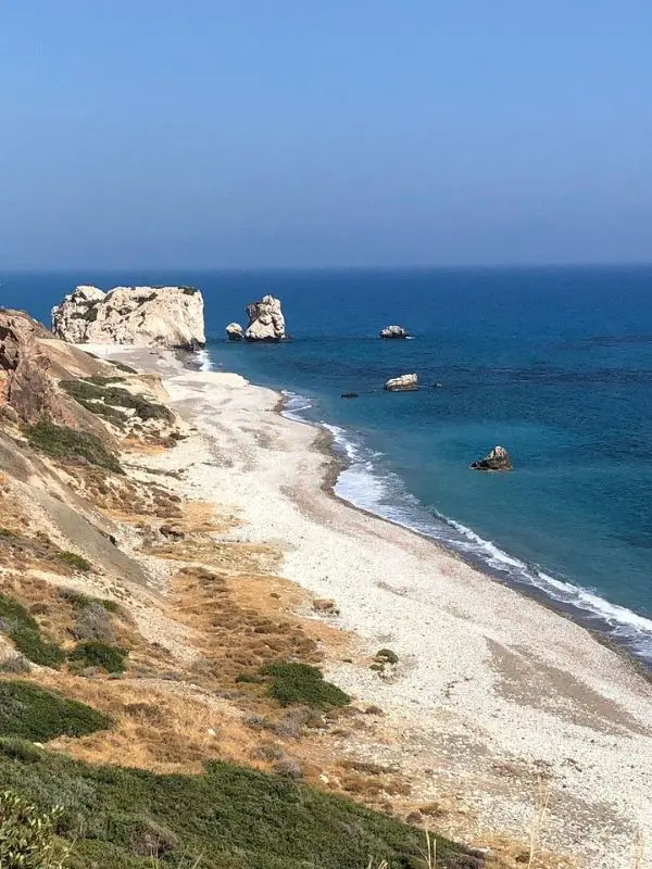 Rocky coastline and blue waters of Cyprus.