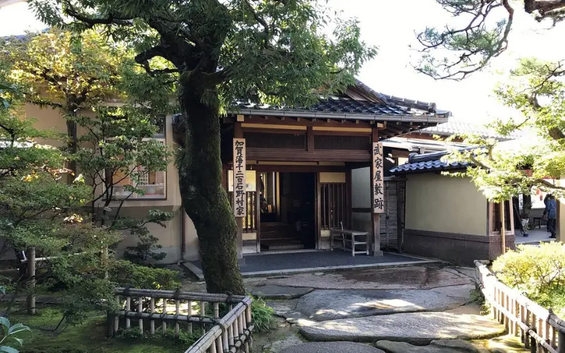 Traditional wooden samurai house entrance in Kanazawa.