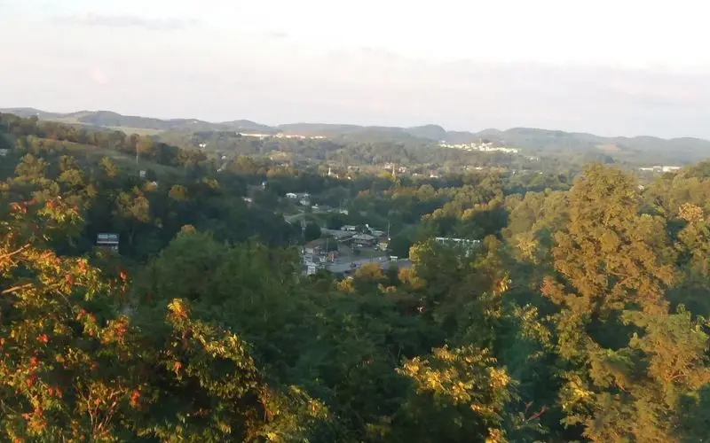 A view of hills and town buildings stretches across Bridgeport.