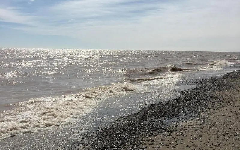 Rocky Lake Michigan shoreline with small waves in Fox Point.