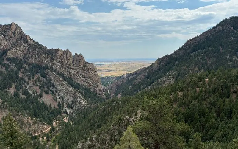 Eldorado Canyon State Park shows steep rocky cliffs and forested slopes.