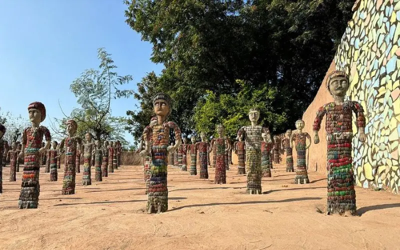 Chandigarh with rows of colorful stone figures in the Rock Garden.