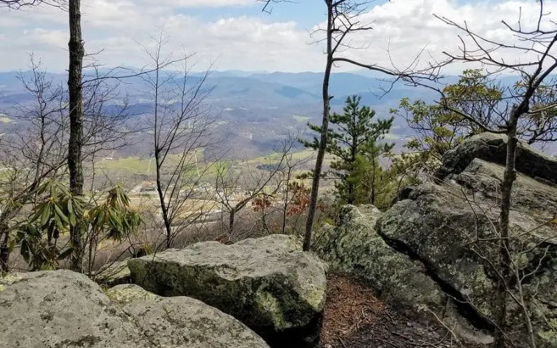 Mountain overlook with rocks and trees in Johnson City.