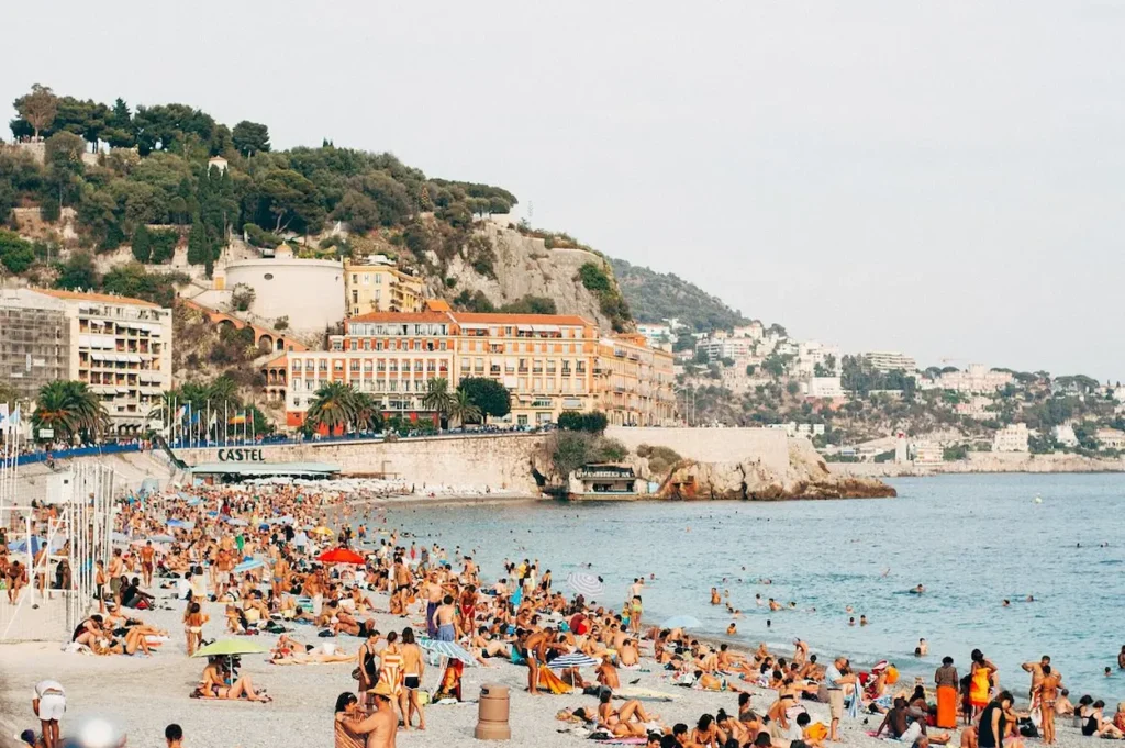 Popular beach at Nice, France