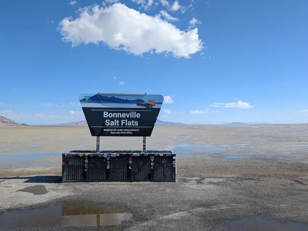 Welcome sign at the Bonneville Salt Flats