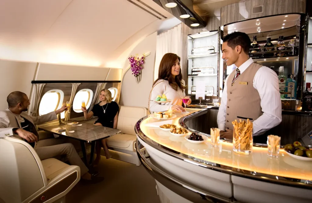 Emirates iconic onboard lounge and dedicated bar service